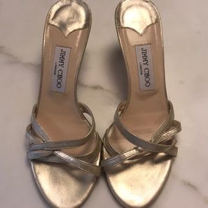 Jimmy CHoo gold sandals size 38 kitten Heel